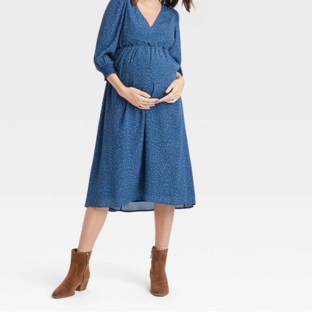 The Nines by HATCH 3/4 sleeve maternity dress blue floral